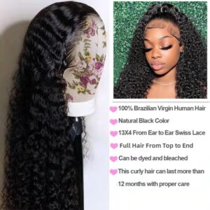 Curly Lace Front Wig Human Hair 13x4 Deep Wave Lace Front Wigs Human Hair for Women Wet and Wavy 250% Density HD Lace Frontal Wigs Human Hair Pre Plucked with Baby Hair Natural Hairline(20inch)