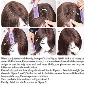 wigbuy Long Layered Shoulder Length Brown with Camel color Highlight wig Synthetic Hair Fiber Highlight Multicolor Wigs for White Women