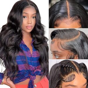 26 inch body wave lace front wigs human hair pre plucked 180% density 13x4 hd lace front wigs for women glueless wigs black unprocessed brazilian virgin human hair with baby hair bleached knots