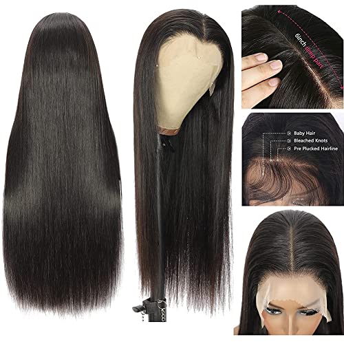 Ysxbui 13x6 Lace Front Wigs Human Hair 180 Density HD Transparent Straight Lace Front Human Hair Wigs for Women Straight Lace Front Wigs Pre Plucked with Baby Hair Natural Color (24 Inch)