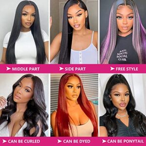 Ysxbui 13x6 Lace Front Wigs Human Hair 180 Density HD Transparent Straight Lace Front Human Hair Wigs for Women Straight Lace Front Wigs Pre Plucked with Baby Hair Natural Color (24 Inch)