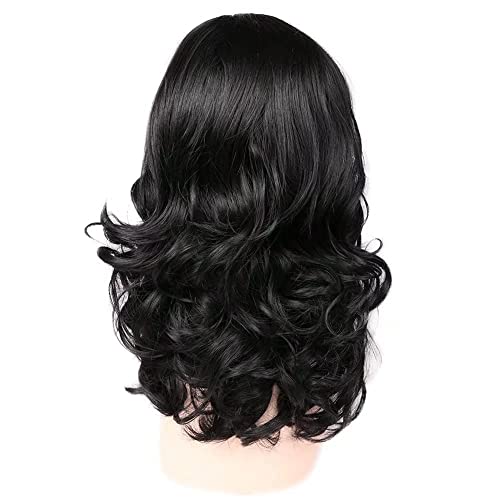 Lady Miranda Loose Wave Lace Part Wig Pure Color Nature Curly Synthetic Heat Resistant Weave Full Wigs for Women(Black)