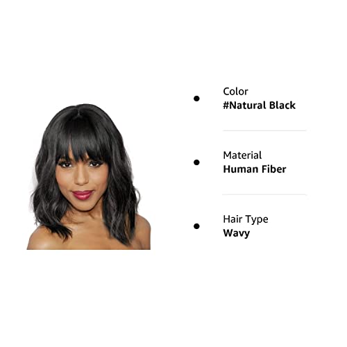 forfeels Short Wavy Black Wig with Bangs Bob Short Charming Curly Wavy Wig Women Synthetic Natural Looking Heat Resistant Fiber Hair for Women (14inch)