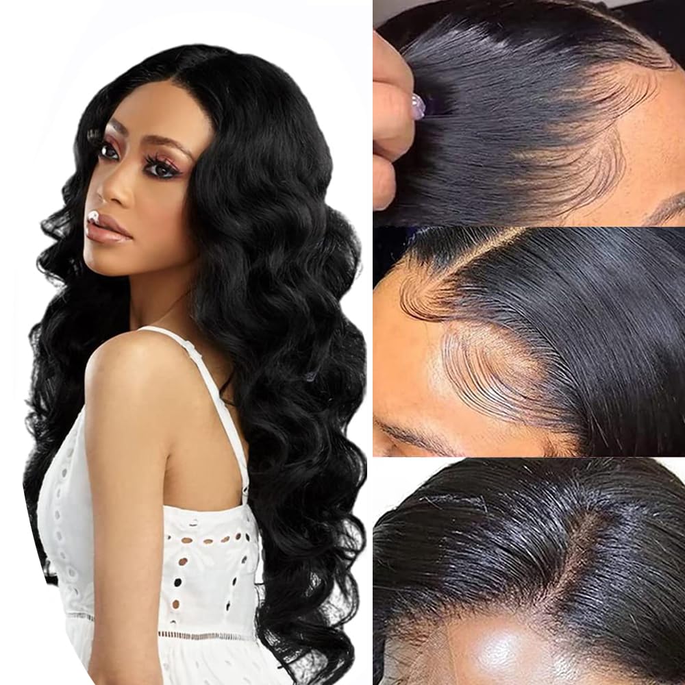 Wigs Hair Lace Front Wigs 26 inch Pre Plucked Cut 180% Density 13x6 Body Wave Glueless HD Transparent Wigs for Black Women Used in Daily Party Work (Black)