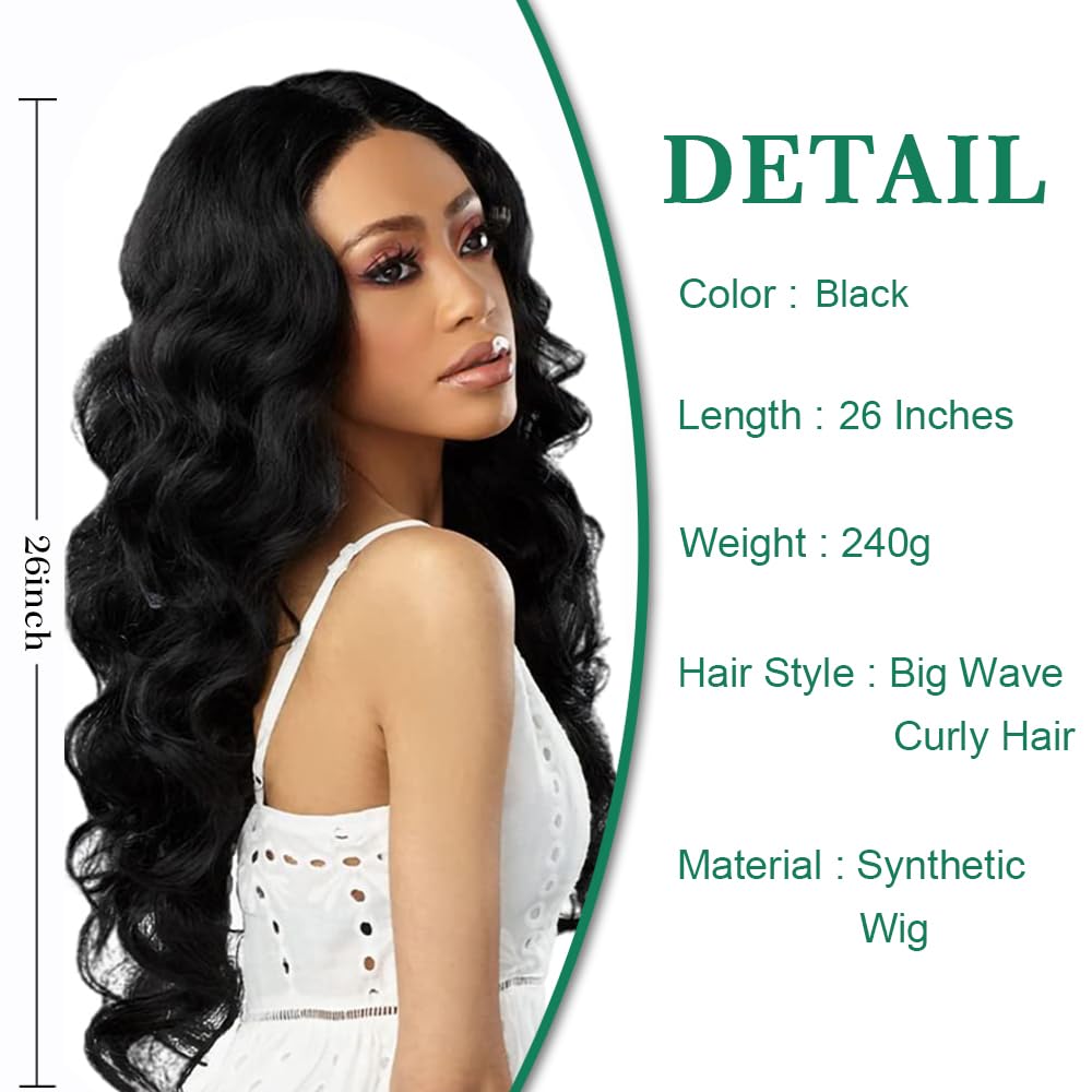 Wigs Hair Lace Front Wigs 26 inch Pre Plucked Cut 180% Density 13x6 Body Wave Glueless HD Transparent Wigs for Black Women Used in Daily Party Work (Black)