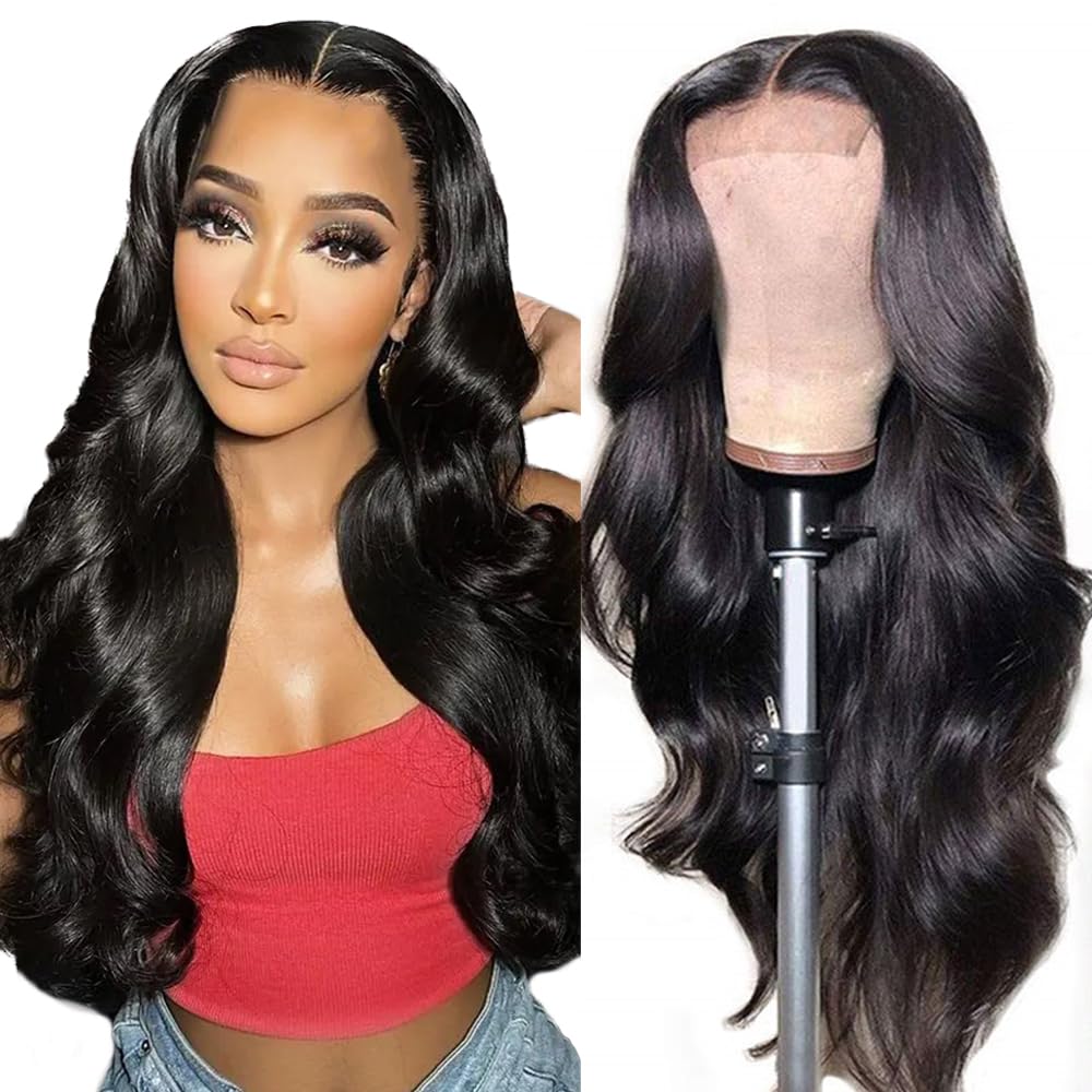 Wigs Hair Lace Front Wigs 26 inch Pre Plucked Cut 180% Density 13x6 Body Wave Glueless HD Transparent Wigs for Black Women Used in Daily Party Work (Black)