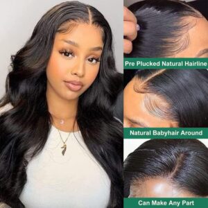 Wigs Hair Lace Front Wigs 26 inch Pre Plucked Cut 180% Density 13x6 Body Wave Glueless HD Transparent Wigs for Black Women Used in Daily Party Work (Black)