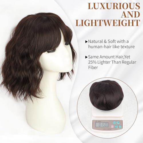 AISI HAIR Dark Brown Wigs for Women Short Wavy Bob Wig with Bangs for Women Synthetic Short Curly Wave Wigs Heat Resistant Fiber Hair Wigs for Daily