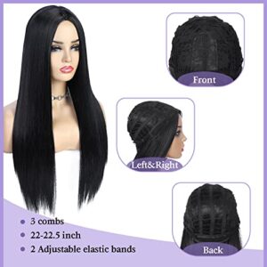 Quantum Love Wigs Long Natural Straight Middle Part Natural Black Color Wig Heat Resistant Realistic Synthetic Daily Party Wig for Women