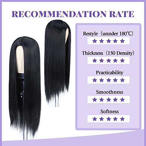 Quantum Love Wigs Long Natural Straight Middle Part Natural Black Color Wig Heat Resistant Realistic Synthetic Daily Party Wig for Women