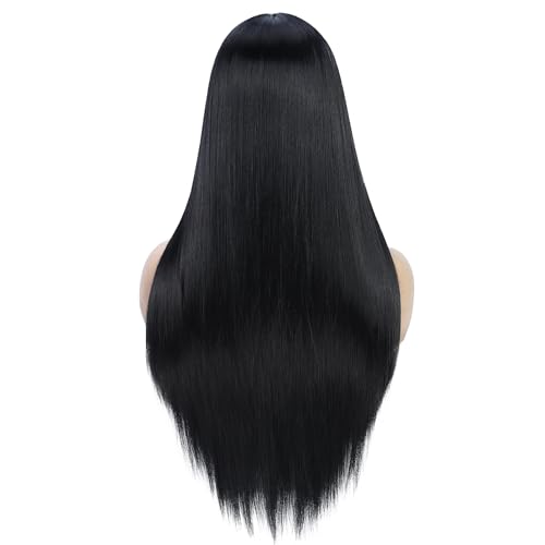 Quantum Love Wigs Long Natural Straight Middle Part Natural Black Color Wig Heat Resistant Realistic Synthetic Daily Party Wig for Women