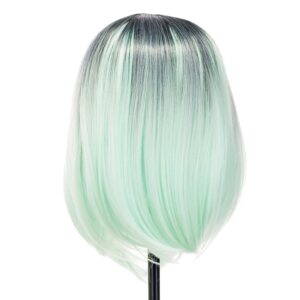 swacc ombre colors straight short hair bob wig synthetic colorful cosplay daily party flapper wig for women with wig cap (light green)