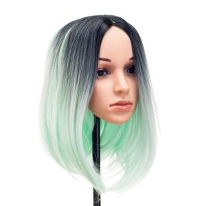 SWACC Ombre Colors Straight Short Hair Bob Wig Synthetic Colorful Cosplay Daily Party Flapper Wig for Women with Wig Cap (Light Green)