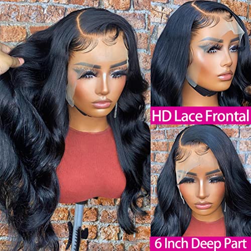 TimeBe Body Wave Lace Front Wigs Human Hair for Women 13x6 HD 180 Density Glueless Brazilian Virgin Human Hair Lace Frontal Wigs Pre Plucked with Baby Hair Natural Color (24 Inch)