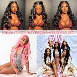 TimeBe Body Wave Lace Front Wigs Human Hair for Women 13x6 HD 180 Density Glueless Brazilian Virgin Human Hair Lace Frontal Wigs Pre Plucked with Baby Hair Natural Color (24 Inch)