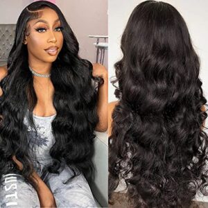 TimeBe Body Wave Lace Front Wigs Human Hair for Women 13x6 HD 180 Density Glueless Brazilian Virgin Human Hair Lace Frontal Wigs Pre Plucked with Baby Hair Natural Color (24 Inch)