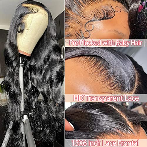 TimeBe Body Wave Lace Front Wigs Human Hair for Women 13x6 HD 180 Density Glueless Brazilian Virgin Human Hair Lace Frontal Wigs Pre Plucked with Baby Hair Natural Color (24 Inch)