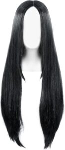 ansho 75cm / 29.5 inches long black straight wigs middle part no bangs women's costume wigs synthetic heat resistant hairpieces cosplay wig for halloweern party