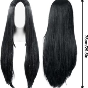 Ansho 75cm / 29.5 Inches Long Black Straight Wigs Middle Part No Bangs Women's Costume Wigs Synthetic Heat Resistant Hairpieces Cosplay Wig for Halloweern Party