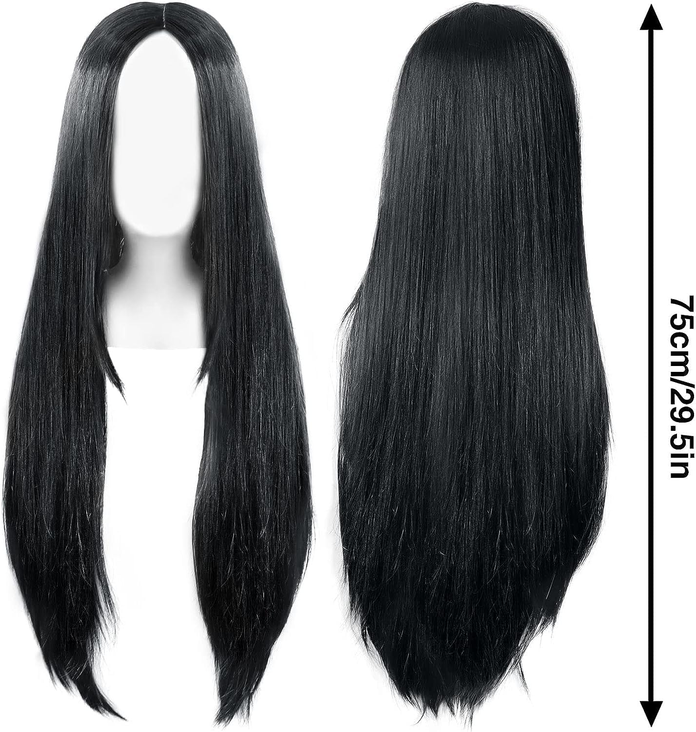 Ansho 75cm / 29.5 Inches Long Black Straight Wigs Middle Part No Bangs Women's Costume Wigs Synthetic Heat Resistant Hairpieces Cosplay Wig for Halloweern Party