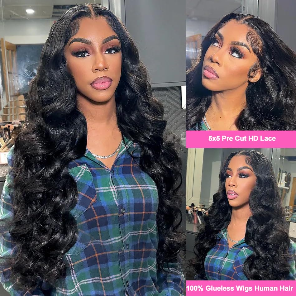 Uveous 26 Inch Glueless Wigs Human Hair Pre Plucked/Cut Wear and Go Wig 180 Density 5x5 Hd Lace Closure Wigs Human Hair Body Wave Hd Lace Front Wigs for Women Frontal Wigs