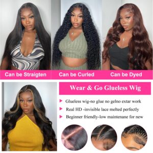 Uveous 26 Inch Glueless Wigs Human Hair Pre Plucked/Cut Wear and Go Wig 180 Density 5x5 Hd Lace Closure Wigs Human Hair Body Wave Hd Lace Front Wigs for Women Frontal Wigs