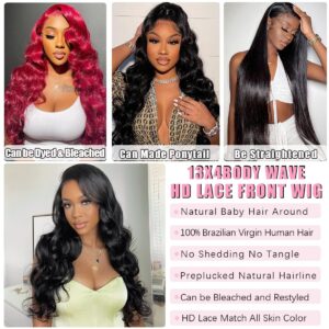 Sphakl 13x4 Body Wave Lace Front Wigs Human Hair 180% Density HD Lace Front Wigs For Women Human Hair Pre Plucked Lace Frontal Wigs Human Hair (26inch)