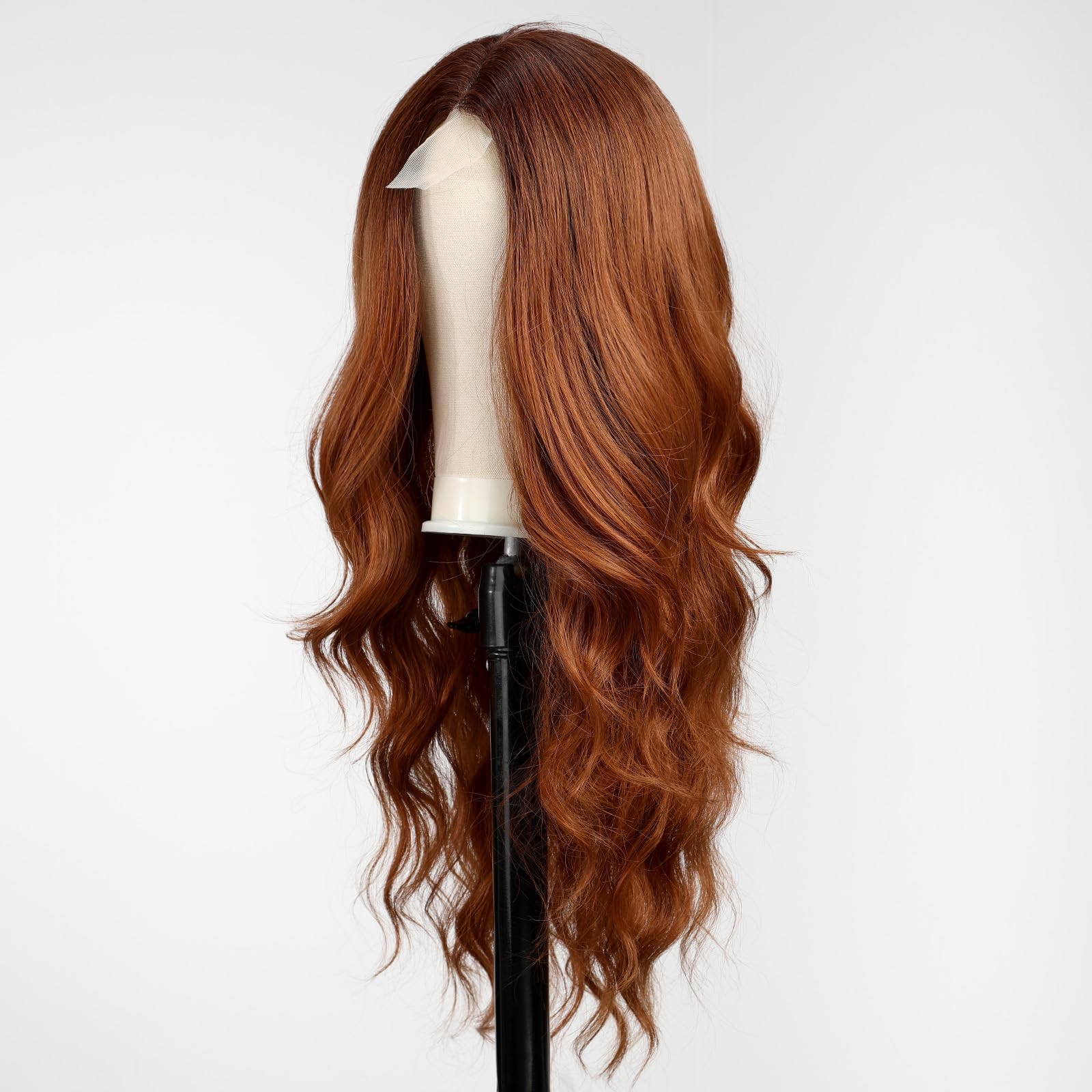 starluck Long Ombre Auburn Wavy Wig for Women 26 Inch Middle Part Curly Wig Natural Looking Synthetic Heat Resistant Fiber Wig for Daily Party Use