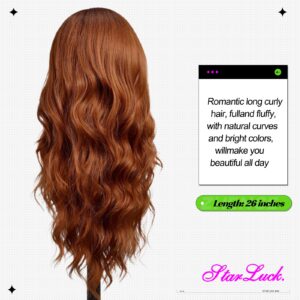 starluck Long Ombre Auburn Wavy Wig for Women 26 Inch Middle Part Curly Wig Natural Looking Synthetic Heat Resistant Fiber Wig for Daily Party Use