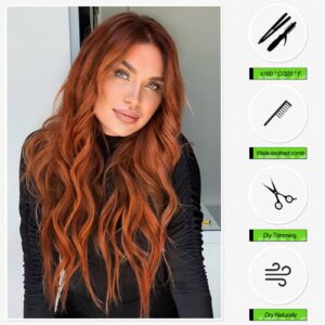 starluck Long Ombre Auburn Wavy Wig for Women 26 Inch Middle Part Curly Wig Natural Looking Synthetic Heat Resistant Fiber Wig for Daily Party Use