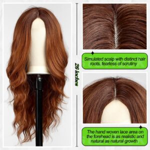 starluck Long Ombre Auburn Wavy Wig for Women 26 Inch Middle Part Curly Wig Natural Looking Synthetic Heat Resistant Fiber Wig for Daily Party Use