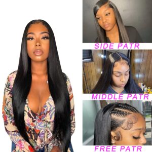 Straight Lace Front Wigs Human Hair 13x4 HD Transparent Lace Front Human Hair Wigs for Black Women Glueless Brazilian Virgin Hair Lace Frontal Wig 180% Density Pre Plucked with Baby Hair Hairline