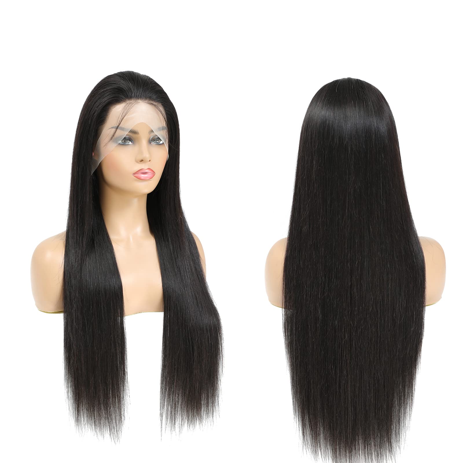 Straight Lace Front Wigs Human Hair 13x4 HD Transparent Lace Front Human Hair Wigs for Black Women Glueless Brazilian Virgin Hair Lace Frontal Wig 180% Density Pre Plucked with Baby Hair Hairline