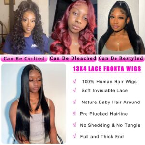 Straight Lace Front Wigs Human Hair 13x4 HD Transparent Lace Front Human Hair Wigs for Black Women Glueless Brazilian Virgin Hair Lace Frontal Wig 180% Density Pre Plucked with Baby Hair Hairline