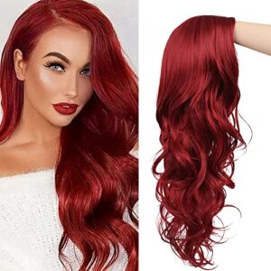 tseses red wigs long curly wavy wigs for women side part natural looking cosplay halloween synthetic fiber wig (red)