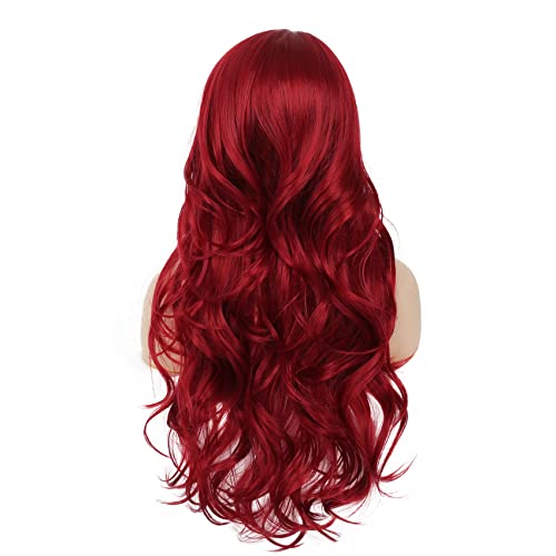 Tseses Red Wigs Long Curly Wavy Wigs for Women Side Part Natural Looking Cosplay Halloween Synthetic Fiber Wig (Red)