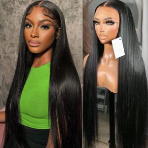 tenacoo 28 inch straight lace front wigs 100% human hair pre plucked straight wigs 13x4 lace front wigs human hair 180% density hd lace front wigs with baby hair 10a glueless lace frontal wigs