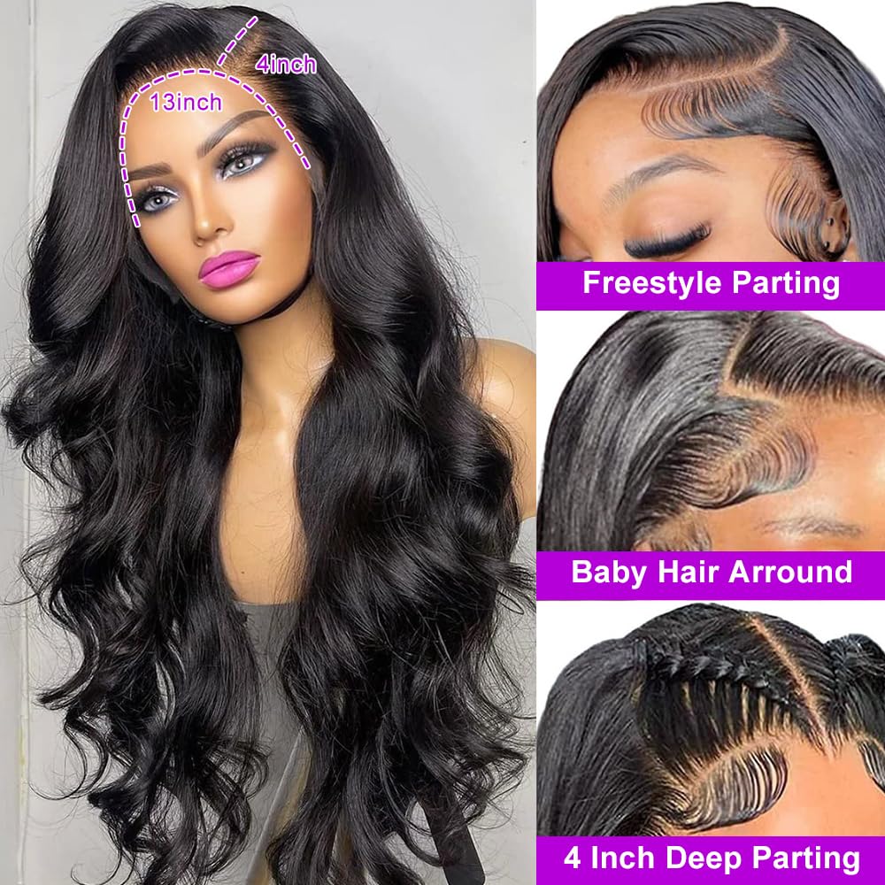 Nognut 30 Inch HD Lace Front Wigs Human Hair Body Wave Frontal Wigs for Women Human Hair 13x4 Glueless HD Lace Front Wigs Body Wave 180% Density Pre Plucked Bleached Knots Lace Front Wigs Human Hair