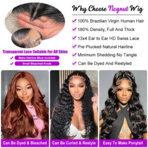 Nognut 30 Inch HD Lace Front Wigs Human Hair Body Wave Frontal Wigs for Women Human Hair 13x4 Glueless HD Lace Front Wigs Body Wave 180% Density Pre Plucked Bleached Knots Lace Front Wigs Human Hair