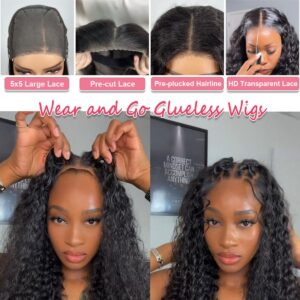 Smilegirl Glueless Wigs Human Hair Pre Plucked Pre Cut Curly Wear and Go Glueless Curly Wig for Black Women 5x5 HD Lace Closure Wig (14 Inch)