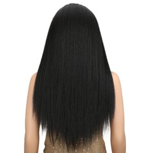 Joedir 24" Straight Yaki Free Part 13x4 Lace Frontal Wigs with Baby Hair Hight Temperature Synthetic Human Hair Feeling Wigs For Black Women 180% Density Wigs Black Color 200g(1B)