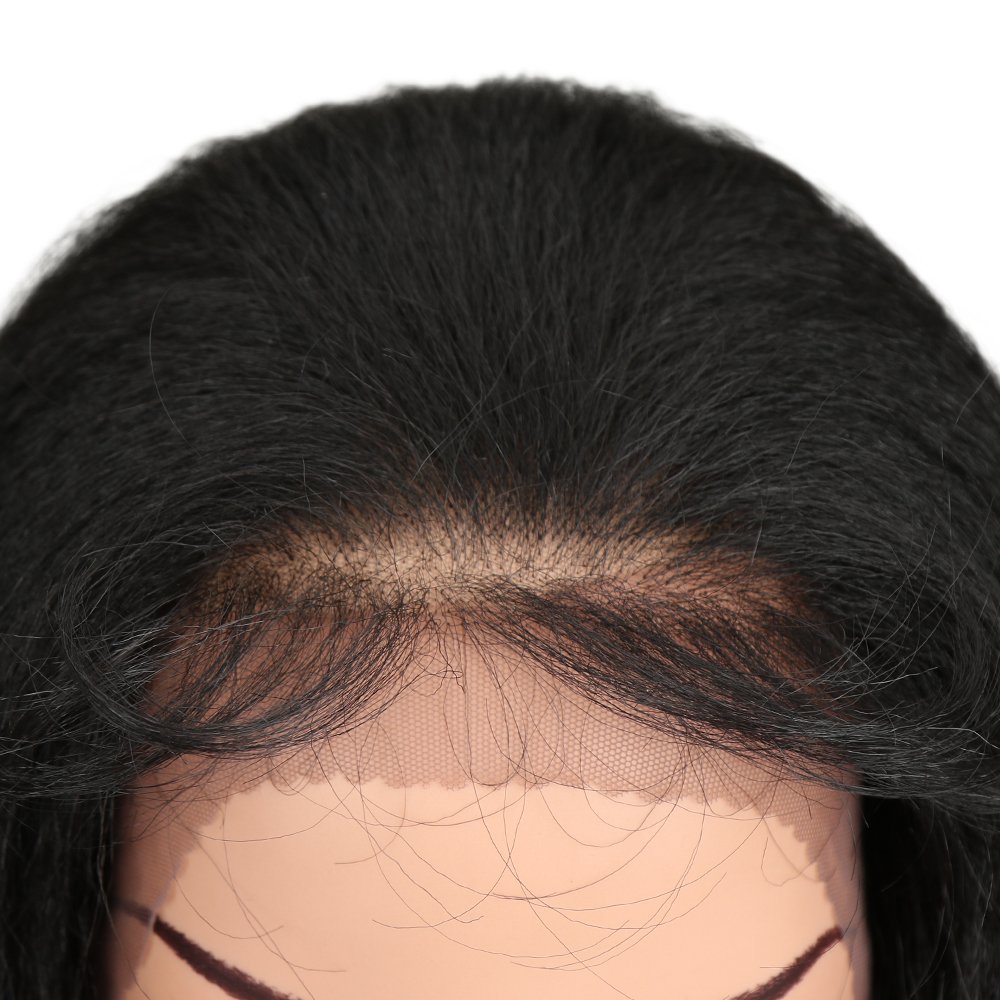 Joedir 24" Straight Yaki Free Part 13x4 Lace Frontal Wigs with Baby Hair Hight Temperature Synthetic Human Hair Feeling Wigs For Black Women 180% Density Wigs Black Color 200g(1B)