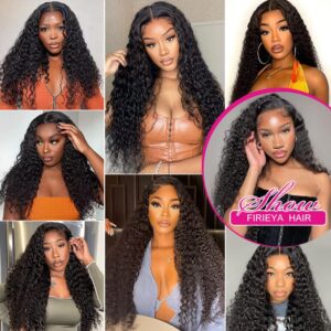 FIRIEYA Deep Wave Lace Front Wigs Human Hair Wigs for Black Women 180% Density 4X4 HD Transparent Lace Closure Human Hair Wigs for Black Women Glueless with Baby Hair Natural Color(18 Inch)