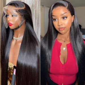 100% human hair 28 inch straight lace front wigs human hair pre plucked 180 density 13x4 hd lace front wigs human hair for black women glueless brazilian straight lace frontal wigs with baby hair