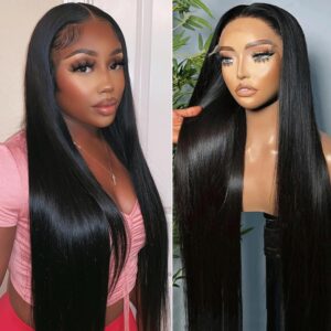 100% Human Hair 28 Inch Straight Lace Front Wigs Human Hair Pre Plucked 180 Density 13x4 HD Lace Front Wigs Human Hair for Black Women Glueless Brazilian Straight Lace Frontal Wigs with Baby Hair