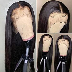 100% Human Hair 28 Inch Straight Lace Front Wigs Human Hair Pre Plucked 180 Density 13x4 HD Lace Front Wigs Human Hair for Black Women Glueless Brazilian Straight Lace Frontal Wigs with Baby Hair