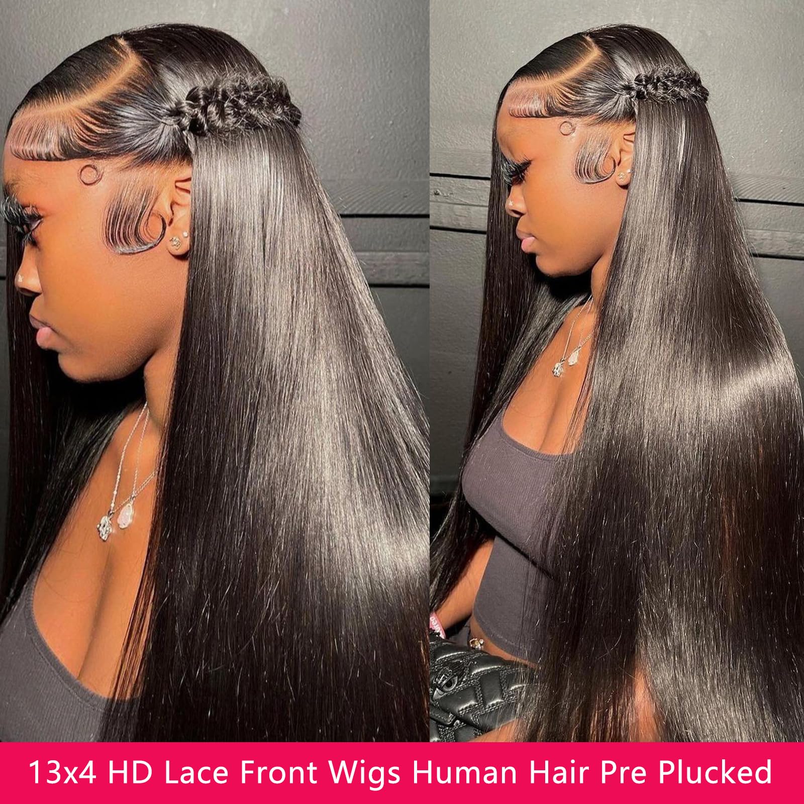 100% Human Hair 28 Inch Straight Lace Front Wigs Human Hair Pre Plucked 180 Density 13x4 HD Lace Front Wigs Human Hair for Black Women Glueless Brazilian Straight Lace Frontal Wigs with Baby Hair