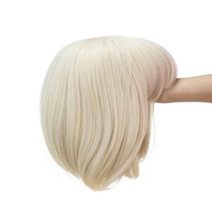 SWACC 10 Inch Short Straight Bob Wig with Bangs Synthetic Colorful Cosplay Daily Party Flapper Wig for Women with Wig Cap (Platinum Blonde)