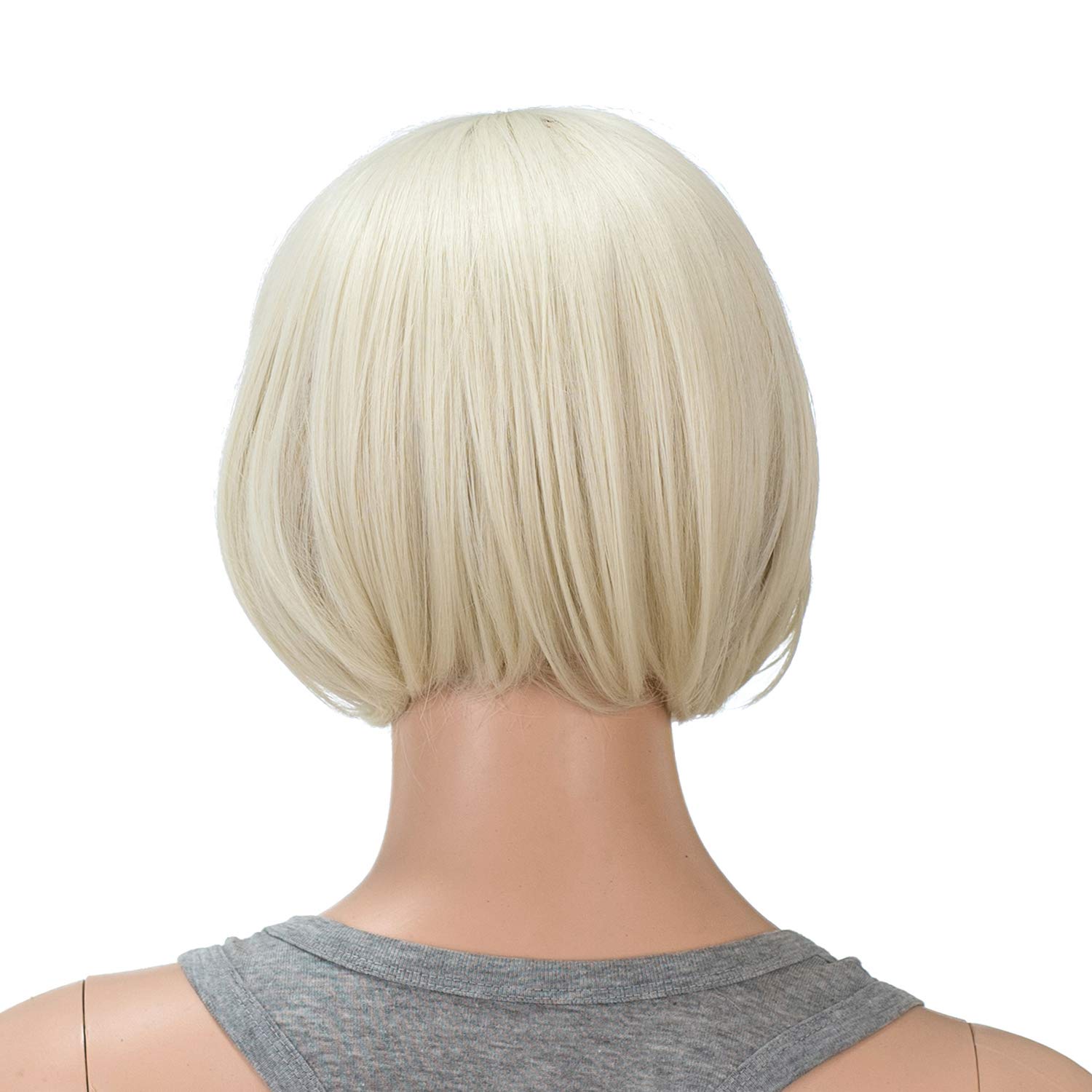 SWACC 10 Inch Short Straight Bob Wig with Bangs Synthetic Colorful Cosplay Daily Party Flapper Wig for Women with Wig Cap (Platinum Blonde)