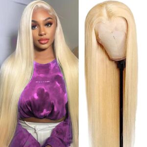 CALNESHIA 30'' 613 Lace Front Wig Human Hair 13x6 Transparent Lace 180 Density Blonde Lace Front Wigs Human Hair Black Women Pre Plucked Color 613 Hd Lace Frontal Wig Straight Blonde Wig Human Hair